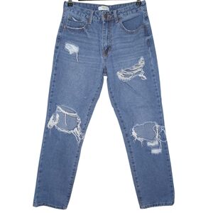 Forever 21 Women's Straight Leg Distressed Ripped Light Wash Blue Jeans Size 26